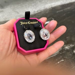 Juicy Couture Large Crystal Earrings - 3/4” Crystals and 1” Drop - Silver Tone